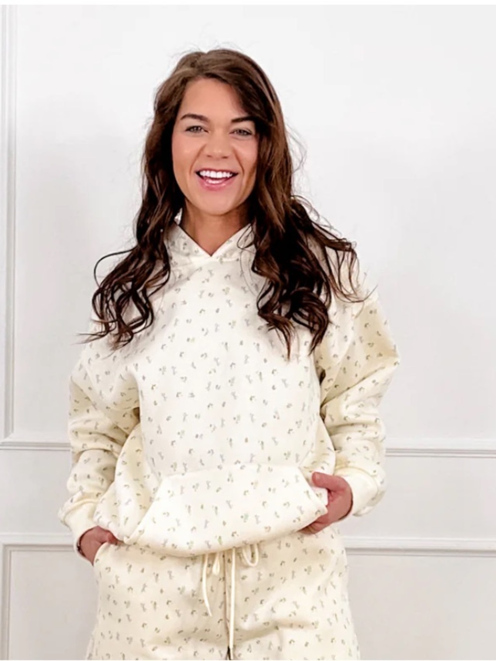 Cozy Cream Floral Print Hoodie